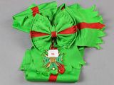 a green ribbon with a red ribbon and a star on it