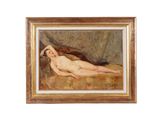 tableau représentant une femme nue allongée sur un lit avec un oreiller