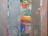 an oil painting of a vase of flowers in a vase on a table