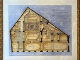 an image of a drawing of a building with a clock on it