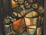 an image of a painting of a vase of flowers on a table