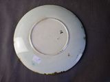 a white plate with a brown spot on it