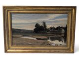 an image of a painting of a landscape with a river in the foreground and trees in the background