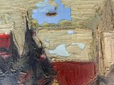 a picture of a painting of a horse and a building