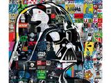 Collage « Star Wars » représentant Dark Vador, orné de divers autocollants