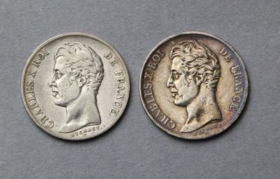 FRANCE : CHARLES X : Lot de 2 pièces de 1 Franc en argent 1828 A Paris - Photo 1
