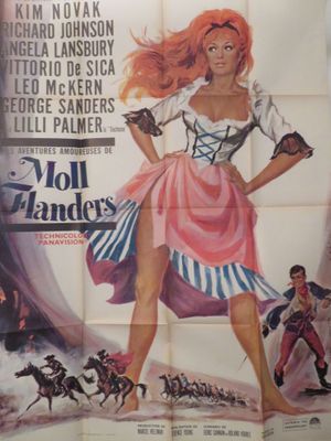 une vieille affiche de cinéma représentant une femme en robe rose et bottes de cow-boy
