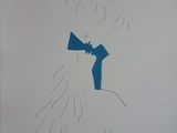 a drawing of a woman with a blue bow tie