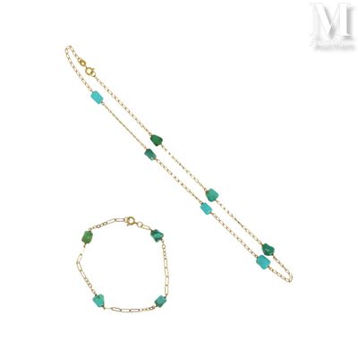 un bracelet en chaîne d'or et un bracelet en perles de turquoise
