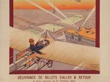 une vieille affiche française représentant un avion survolant une ville