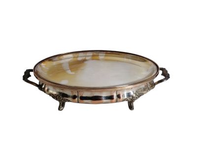 Chauffe plat en métal argenté, 12 x 49 x 26 cm