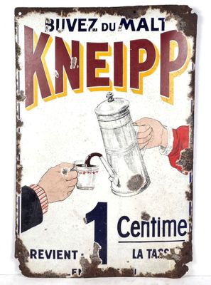 an old metal sign with a hand holding a cup of coffee
