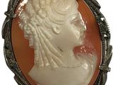 an image of a woman ' s profile is shown in a broochle