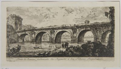 un vieux dessin représentant un pont enjambant une rivière, avec des personnes dessus
