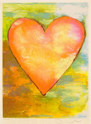 an image of a painting of a pink heart on a yellow background