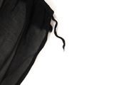 the back of a black dress with a black tie on it