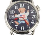 a close up of a watch with a teddy bear on it