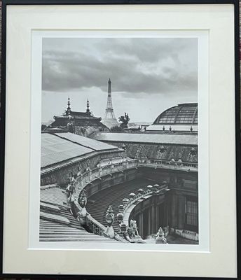 black and white photograph of the eiffel tower in paris