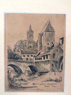 Ecole française XXème - Eglise et Porte de Bourgogne de More…