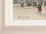 a painting of a group of people walking on the beach