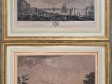 two framed prints of a view of london and a view of the thames