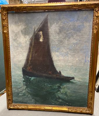 a picture of a painting of a sailboat in the water