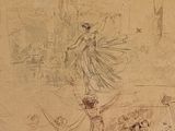 sketches of a drawing of a woman in a dress and a man on a horse