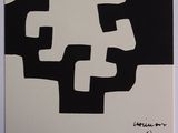 an image of a black and white painting with a cross on it
