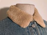 the back of a denim jacket with a fur collar on a mannequin mannequin mannequin mannequin mannequin mannequin manne