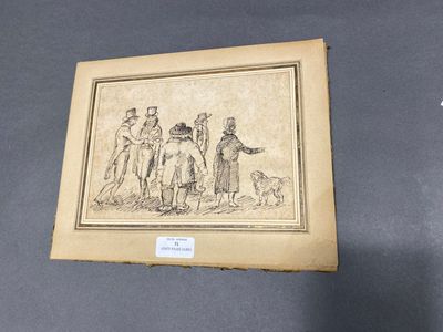 Ecole ANGLAISE vers 1820 Promeneurs au chien