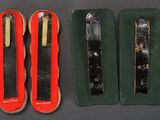 three different types of knives are shown on a gray surface