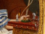 painting of a young boy playing a musical instrument in a gold frame
