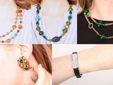 quatre photos différentes d'une femme portant un collier et un bracelet
