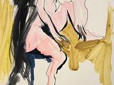 painting of a nude woman sitting on a chair with her legs crossed