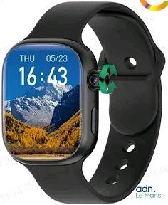 une image d'une Apple Watch noire avec le logo Apple à l'écran