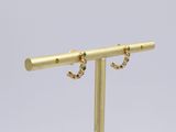 a close up of a pair of earrings on a stand