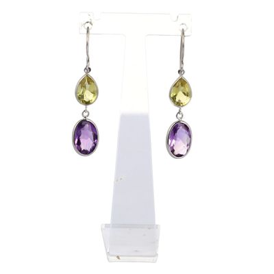Boucles d'oreilles pendantes en améthorate et citrine
