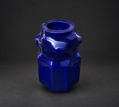 une image représentant un vase bleu sur fond noir