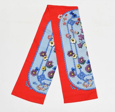 an image of a pair of red pants with flowers on them