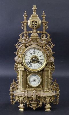 Pendule borne en bronze accueillant un baromètre en partie b… - Photo 1