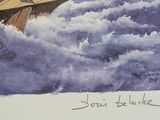 a drawing of a man in a boat in the water
