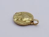 an image of a gold coin with a dog on it on a white surface