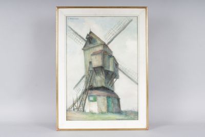 J. DIAGORAS : le moulin. Pastel signé en haut à gauche, 50 x…