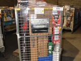 a cart with a lot of items in it in a warehouse