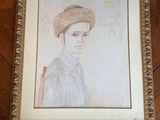 painting of a man in a hat on a wooden floor