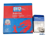 a box of brake discs next to a package of brake discs