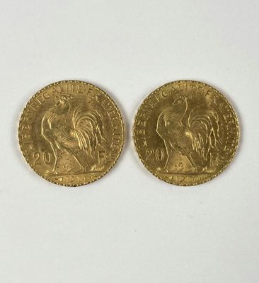 Deux pièces en pr de 20 francs au coq de Chaplain 1914. - Photo 1