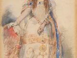 un tableau représentant une femme en robe blanche, coiffée d'une couronne