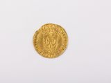 gros plan d'une pièce d'or sur une surface blanche