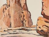 dessin représentant une formation rocheuse au milieu d'un désert